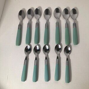 Vintage Cambridge Dinner Spoons Green Stainless Flatware Plastic Handle 7 TBS, 5